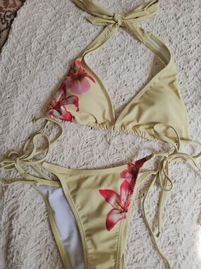 Yellow Floral Tie-Side Bikini Set